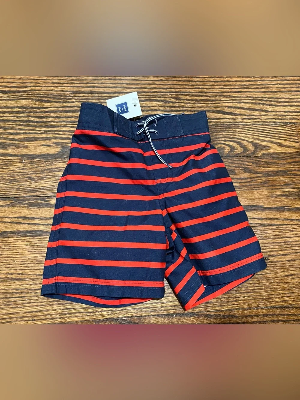 NWT Janie and Jack Navy and Red Striped Swim Shorts Trunks 12-18 mths 12 18 mths